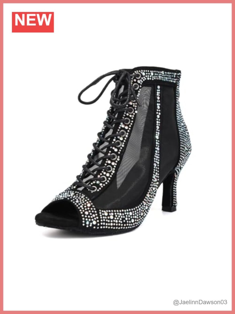 Rhinestone Latin Salsa Dance Heels 3 Inch Suede Sole Lace-Up